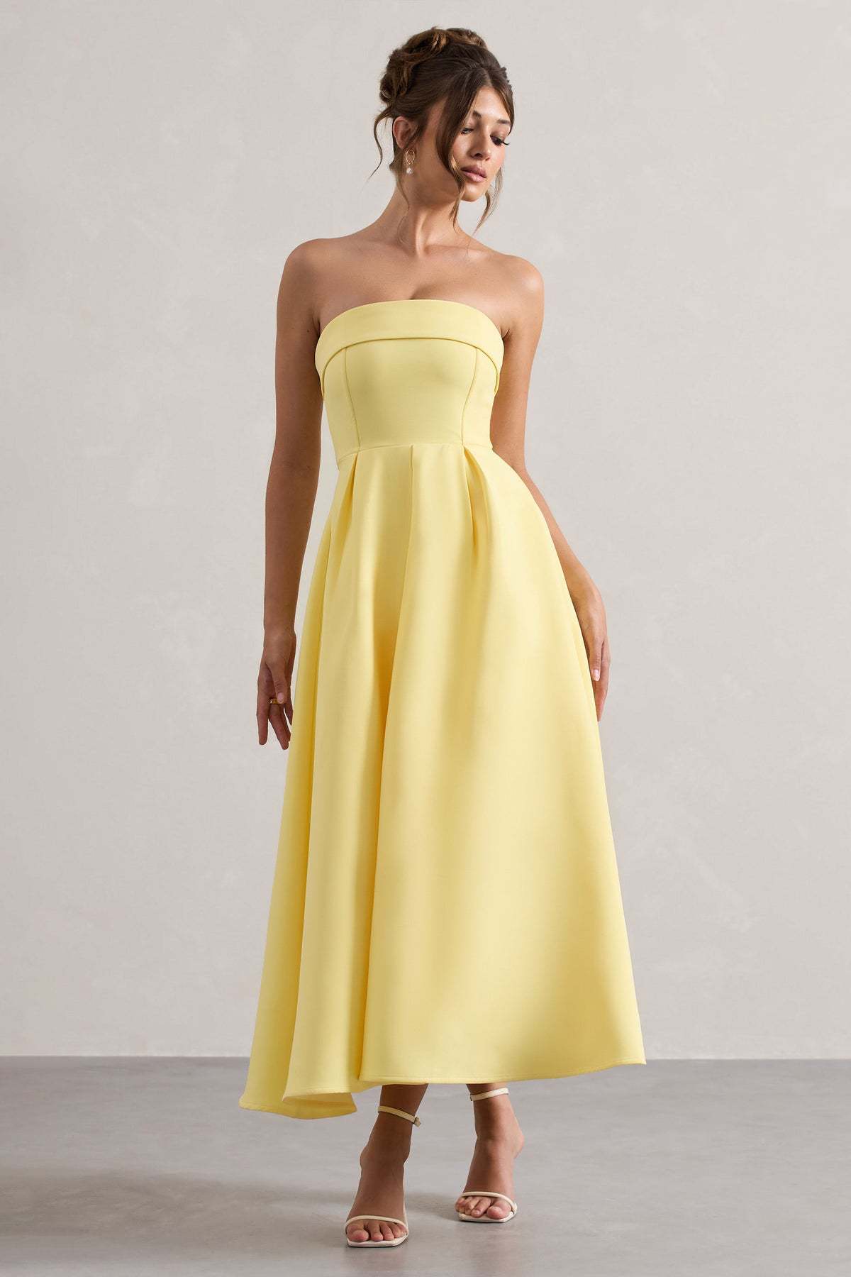 Women’s Strapless Midi Dress - Fitted Bodice - A-Line Silhouette - Elegant Formal Wear