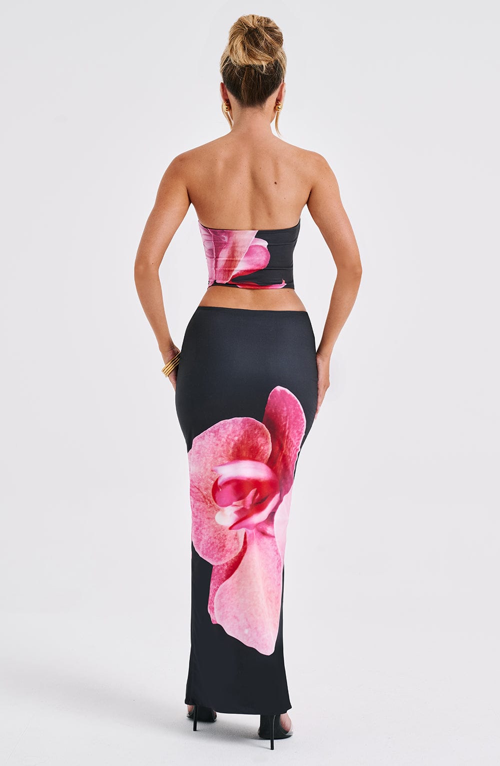 Women’s Two-Piece Set – Strapless Crop Top – Fitted Maxi Skirt – Bold Floral Print
