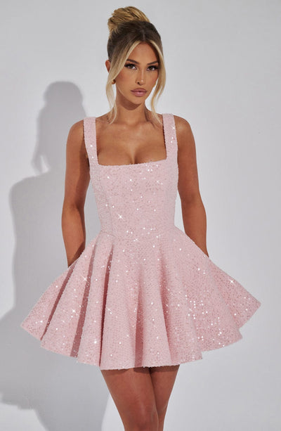 Women’s Sequin Dress – Fit and Flare – Square Neck – Sleeveless Party Wear