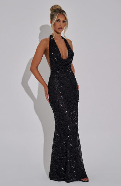 Women’s Evening Gown - Sequin Mermaid Fit - Plunging Halter Neck - Formal Wear