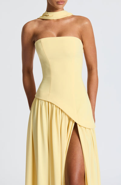 Women’s Evening Gown – Strapless Asymmetrical Neckline – A-Line Silhouette – Formal Wear