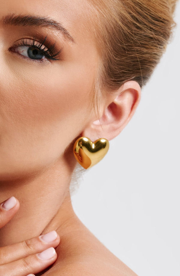Women’s Statement Earrings – Oversized Heart Design – Polished Finish – Stud Back