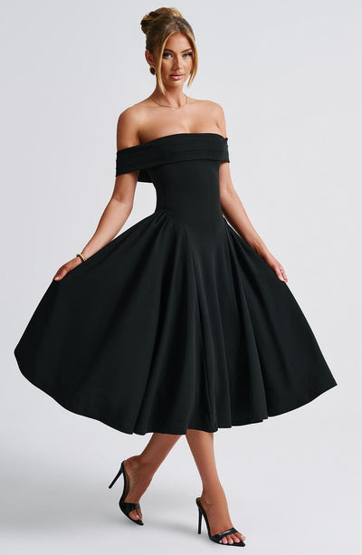 Women’s Midi Dress - Off Shoulder - A-Line Silhouette - Elegant Structured Fit