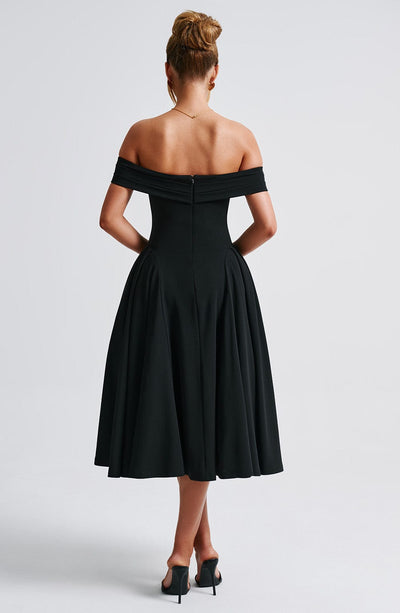 Women’s Midi Dress - Off Shoulder - A-Line Silhouette - Elegant Structured Fit