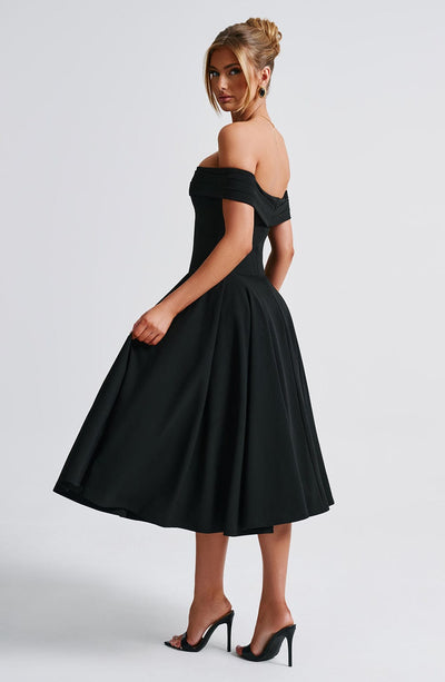 Women’s Midi Dress - Off Shoulder - A-Line Silhouette - Elegant Structured Fit
