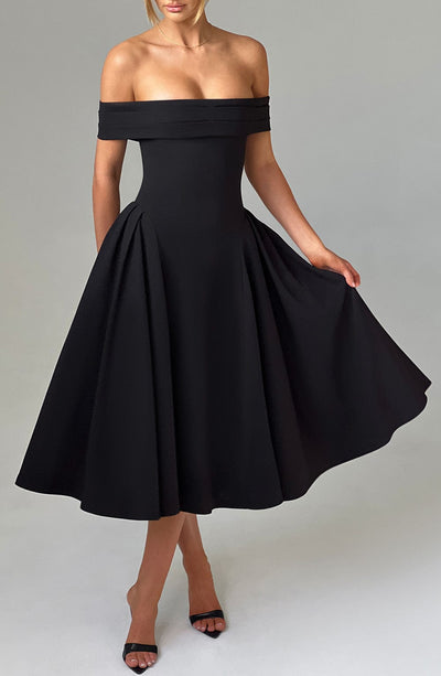 Women’s Midi Dress - Off Shoulder - A-Line Silhouette - Elegant Structured Fit