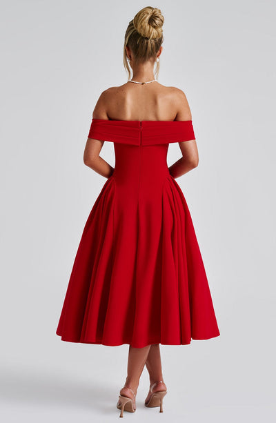 Women’s Midi Dress - Off Shoulder - A-Line Silhouette - Elegant Structured Fit