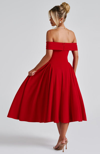 Women’s Midi Dress - Off Shoulder - A-Line Silhouette - Elegant Structured Fit