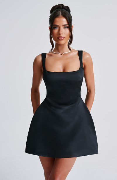 Women’s Mini Dress – Square Neck – A-Line Fit – Broad Straps – Structured Fabric