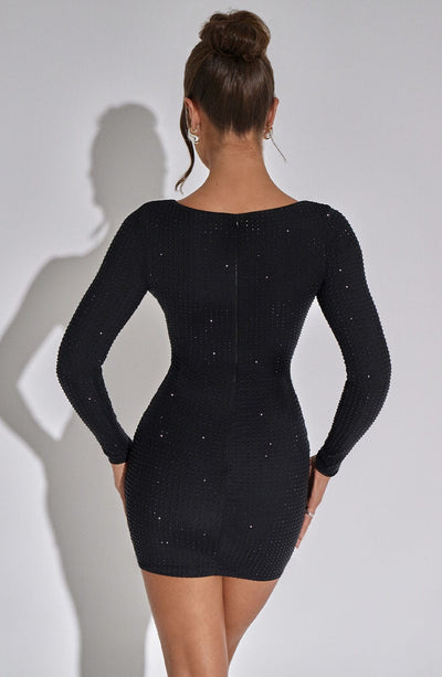 Women’s Mini Dress - Bodycon Fit - Long Sleeve - Sparkling Embellished Evening Wear