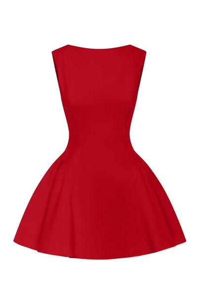 Women’s Mini Dress - Fit and Flare Silhouette - Sleeveless - High Neck - Structured Fabric