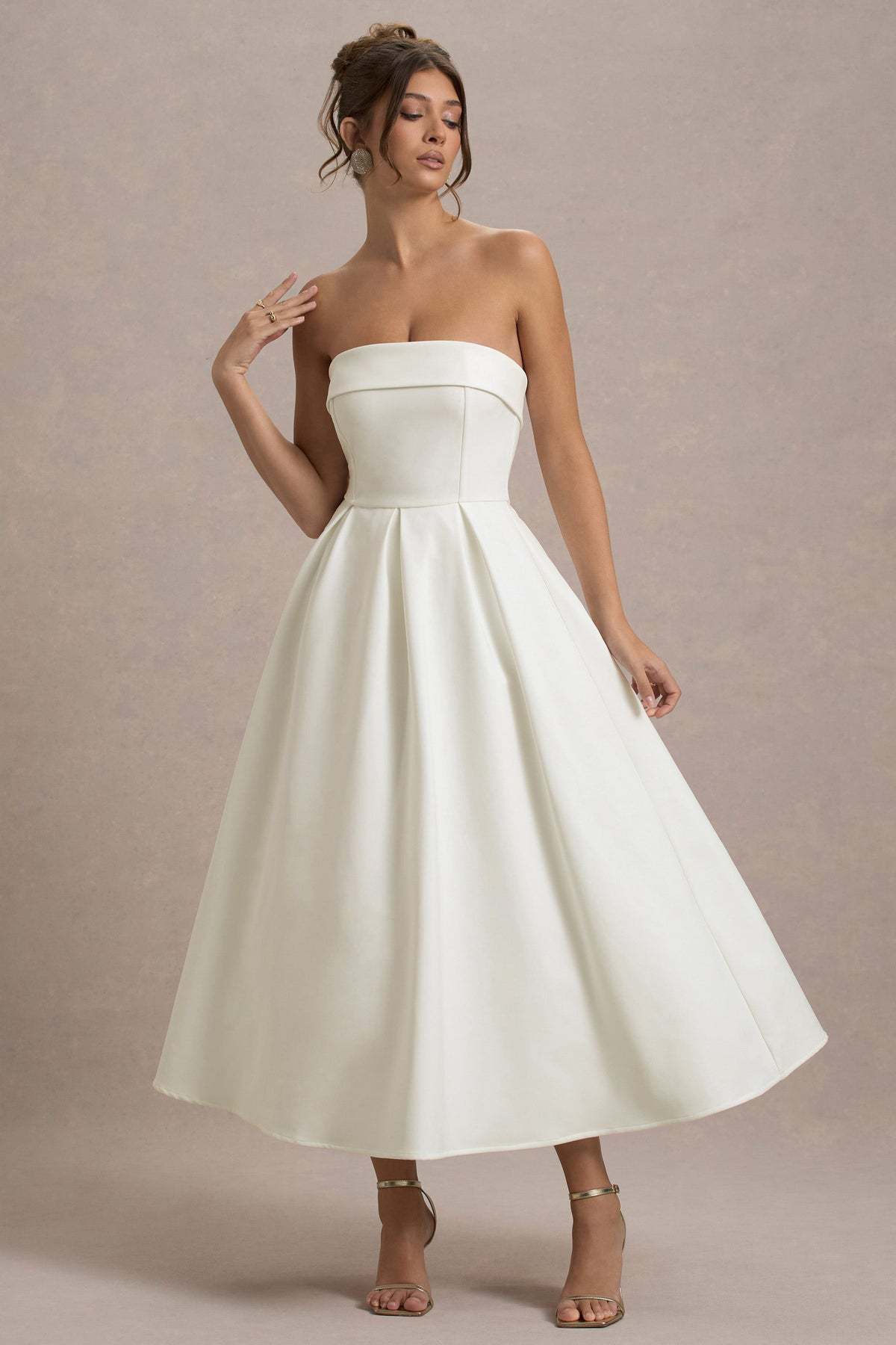 Women’s Strapless Midi Dress - Fitted Bodice - A-Line Silhouette - Elegant Formal Wear