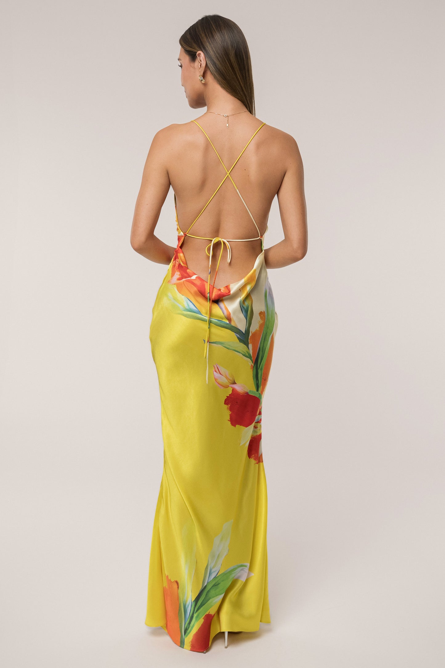 Women’s Gown Dress - Cowl Neck - Spaghetti Straps - Floral Print - Elegant Slim Fit