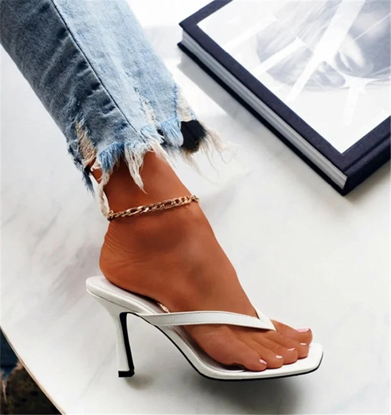 Women’s High-Heeled Sandals – Stiletto Heel – Thong Strap – Square Toe Dress Shoes