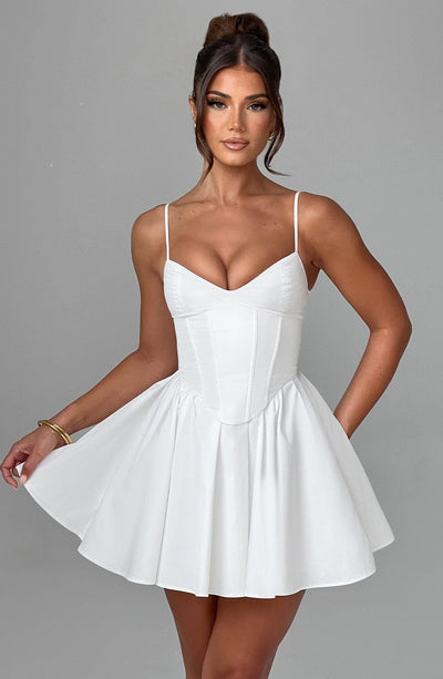 Women’s Dress - Sweetheart Neckline - Spaghetti Straps - Corset Bodice - A-Line Fit