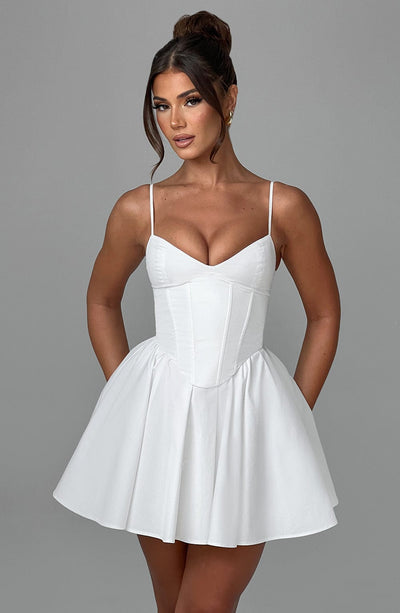 Women’s Dress - Sweetheart Neckline - Spaghetti Straps - Corset Bodice - A-Line Fit
