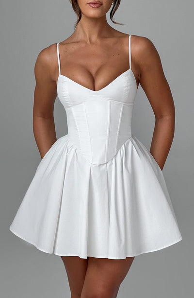 Women’s Dress - Sweetheart Neckline - Spaghetti Straps - Corset Bodice - A-Line Fit