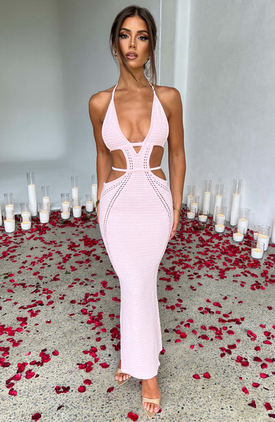 Women’s Evening Gown – Halter Neck – Waist Cut-Out – Form-Fitting Textured Knit