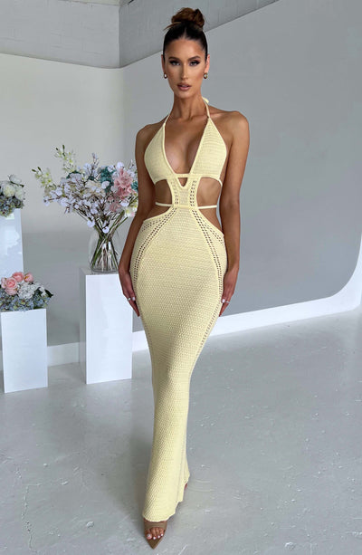 Women’s Maxi Dress - Halter Neck - Cut-Out Waist - Sleeveless Knit Elegant Fit