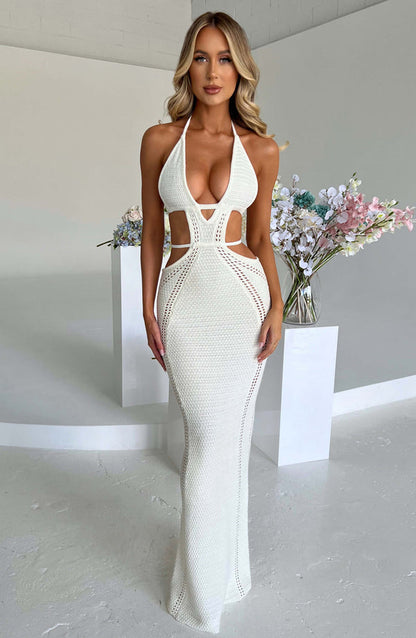 Women’s Maxi Dress - Halter Neck - Cut-Out Waist - Sleeveless Knit Elegant Fit