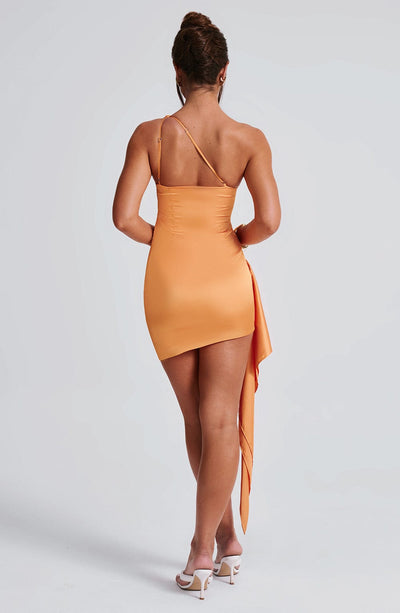 Women’s One-Shoulder Mini Dress – Fitted Silhouette – Ruched Detail – Draped Accent