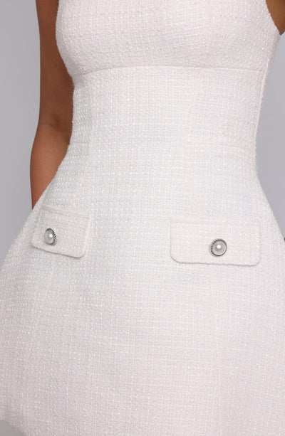 Women’s A-Line Dress - Square Neck - Wide Straps - Short Length - Button Pocket Detail