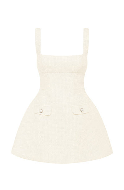 Women’s A-Line Dress - Square Neck - Wide Straps - Short Length - Button Pocket Detail