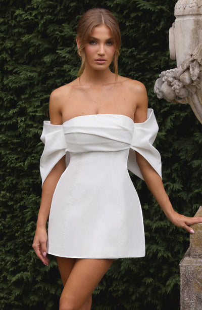 Women’s Off-Shoulder Mini Dress – Fitted Bodice – A-Line Silhouette – Elegant Evening Wear