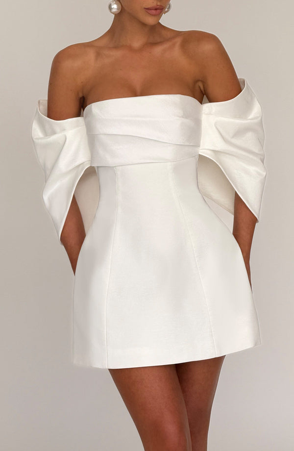 Women’s Off-Shoulder Mini Dress – Fitted Bodice – A-Line Silhouette – Elegant Evening Wear