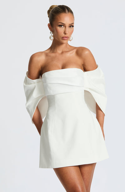 Women’s Off-Shoulder Mini Dress – Fitted Bodice – A-Line Silhouette – Elegant Evening Wear