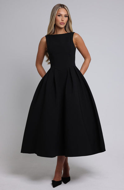 Women’s Midi Dress – Sleeveless A-Line – Fitted Bodice – Elegant Formal Silhouette