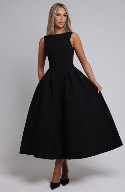 Women’s Midi Dress – Sleeveless A-Line – Fitted Bodice – Elegant Formal Silhouette