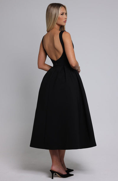 Women’s Midi Dress – Sleeveless A-Line – Fitted Bodice – Elegant Formal Silhouette