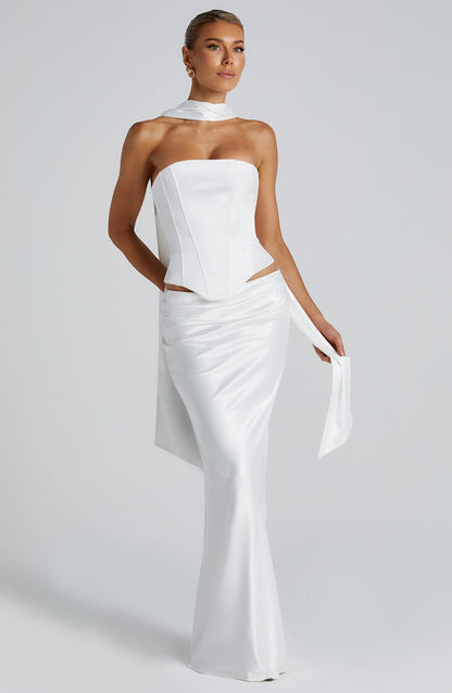 Women’s Evening Gown - Strapless Corset Bodice - Floor Length - Elegant Formal Wear