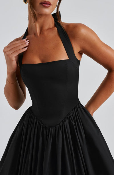 Women’s Midi Dress - Halter Neck - Fitted Bodice - Flowing A-Line Silhouette