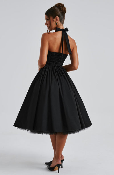 Women’s Midi Dress - Halter Neck - Fitted Bodice - Flowing A-Line Silhouette