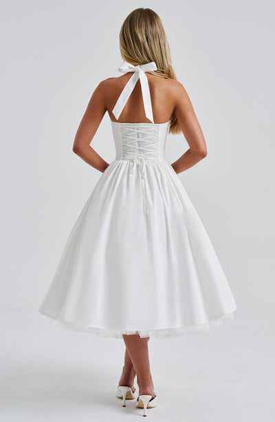Women’s Midi Dress - Halter Neck - Fitted Bodice - Flowing A-Line Silhouette