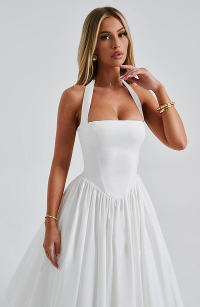 Women’s Midi Dress - Halter Neck - Fitted Bodice - Flowing A-Line Silhouette