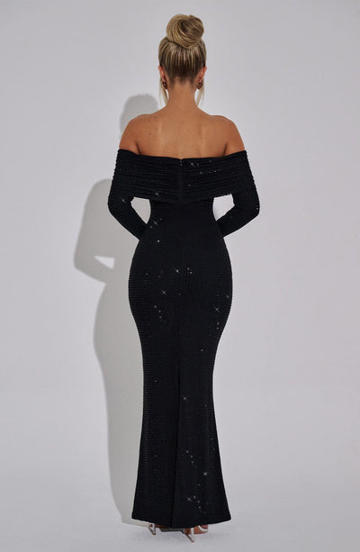Women’s Evening Gown – Off Shoulder – Long Sleeve – Fitted Silhouette – Sparkle Detail