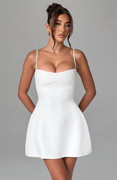 Women’s Mini Dress - A-Line Silhouette - Sweetheart Neckline - Spaghetti Straps