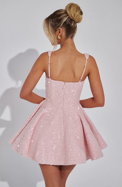 Women’s Sequin Dress – Fit and Flare – Square Neck – Sleeveless Party Wear