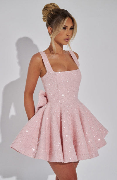 Women’s Sequin Dress – Fit and Flare – Square Neck – Sleeveless Party Wear