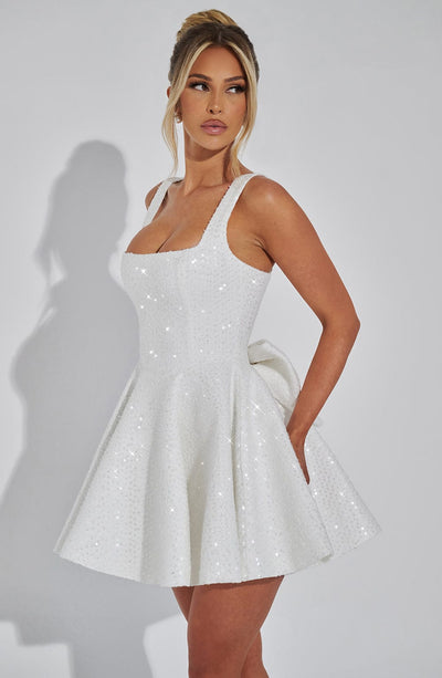 Women’s Sequin Dress – Fit and Flare – Square Neck – Sleeveless Party Wear