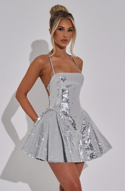 Women’s Mini Dress - Sequin Embellished - Spaghetti Straps - A-Line Party Fit