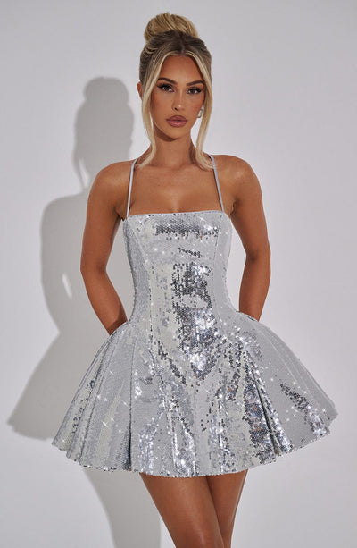 Women’s Mini Dress - Sequin Embellished - Spaghetti Straps - A-Line Party Fit