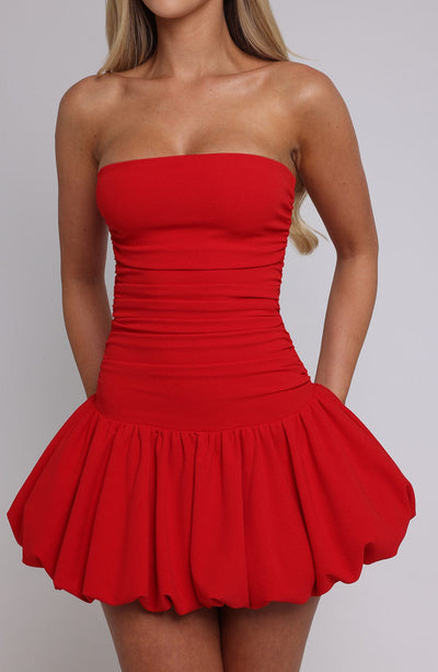 Women’s Strapless Mini Dress - Fitted Bodice - Bubble Hem - Flirty Cocktail Wear