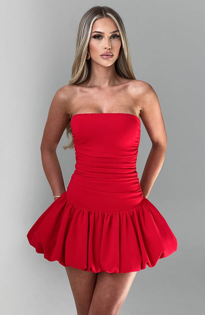 Women’s Strapless Mini Dress - Fitted Bodice - Bubble Hem - Flirty Cocktail Wear
