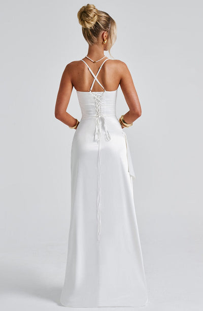 Women’s Evening Dress - Satin Finish - Sweetheart Neckline - Spaghetti Straps - High Slit