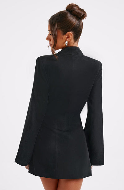 Women’s Blazer Dress – Tailored Fit – Notched Lapels – Wrap Front – Long Sleeve Mini