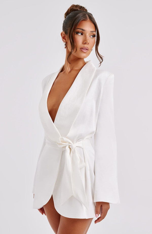Women’s Blazer Dress – Tailored Fit – Wrap Front – Long Sleeve Elegant Formal Wear